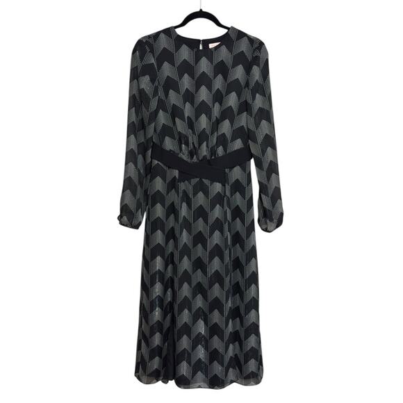 Ted Baker London Aselli Atlas Long Sleeve Midi Dress in Black Chevron - Size 1 - Picture 3 of 9